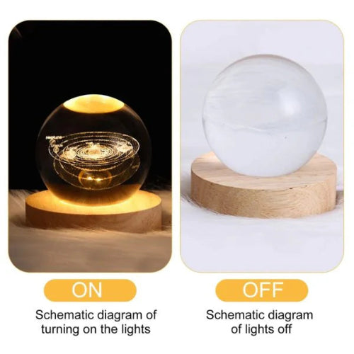 3D Galaxy Crystal Lamp – Laser-Engraved Solar System, Wooden Base & Ideal Gift