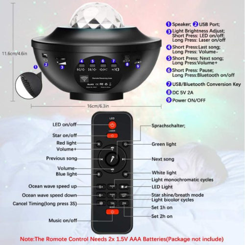 Galaxy Projector Night Light Lamp, Bluetooth Music Speaker With 21 Lighting Modes