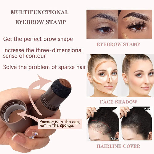 One Step Eyebrow Stamp Kit – Long-Lasting Brow Powder with 3 Stencils & Pen Brushes