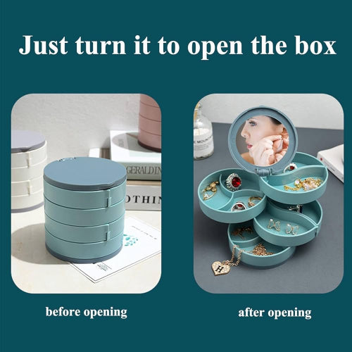 360° Rotating Jewelry Storage Box 4 Layers Portable Travel Jewellery Organizer With Mirror