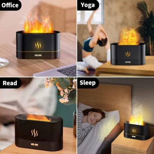 Flame Air Diffuser & Humidifier – Portable Noiseless Aroma Diffuser with Adjustable Flame Effect