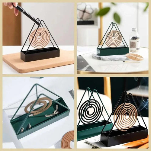 Wrought Iron Mosquito Coil Holder – Triangular Stylish Incense Rack for Home, Bedroom & Patio