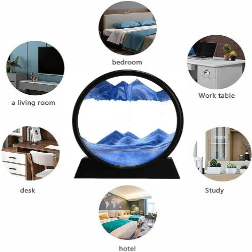 3D Dynamic Sand Art Frame – 7-Inch Round Liquid Motion Sandscape for Home & Office Decor