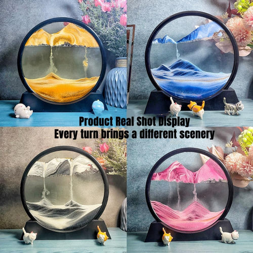 3D Dynamic Sand Art Frame – 7-Inch Round Liquid Motion Sandscape for Home & Office Decor