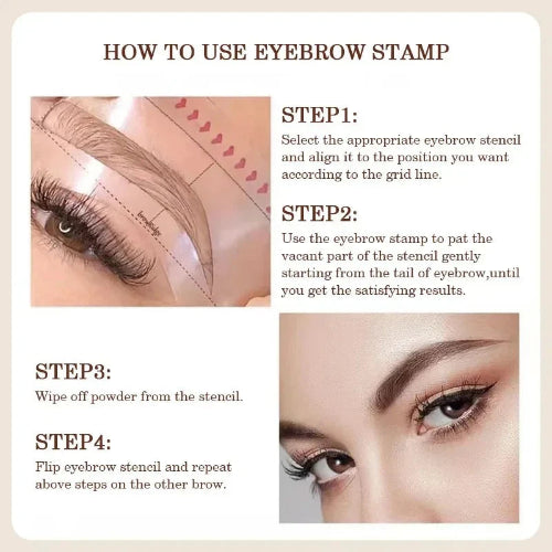 One Step Eyebrow Stamp Kit – Long-Lasting Brow Powder with 3 Stencils & Pen Brushes