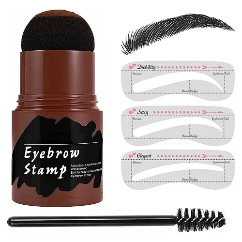 One Step Eyebrow Stamp Kit – Long-Lasting Brow Powder with 3 Stencils & Pen Brushes