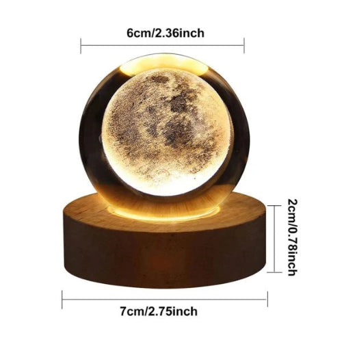 3D Galaxy Crystal Lamp – Laser-Engraved Solar System, Wooden Base & Ideal Gift