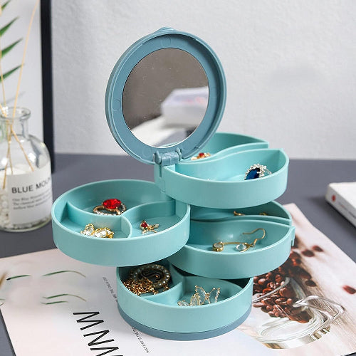 360° Rotating Jewelry Storage Box 4 Layers Portable Travel Jewellery Organizer With Mirror