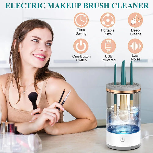 USB-Powered Electric Makeup Brush Cleaner – Portable, Automatic Spinner with Cleaning Mat