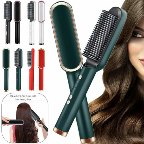 2 In 1 Electric Hair Straightener Brush and Curler-Heating Styling Tool for Straightening and Curling Hair