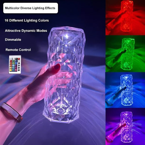 16 Colors Diamond Rose Crystal Lamp Bedside Acrylic Table Lamp | Led Touch Lamp With Remote