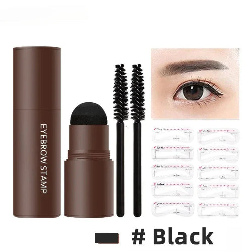 One Step Eyebrow Stamp Kit – Long-Lasting Brow Powder with 3 Stencils & Pen Brushes