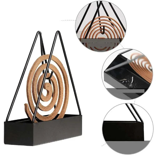 Wrought Iron Mosquito Coil Holder – Triangular Stylish Incense Rack for Home, Bedroom & Patio
